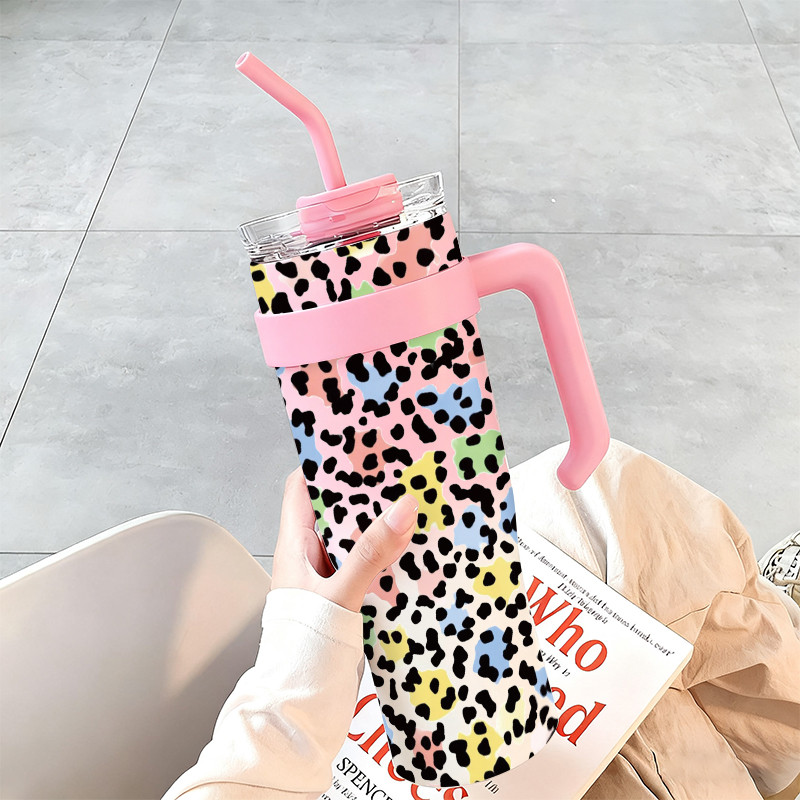 Motif macan tutul mini Hadiah Mug Tumbler Gelas Kapasitas Besar 1200ml Botol Premium Termos Minuman 