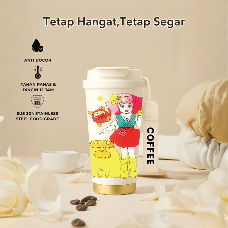 Tumbler Minky Momo Character | 500ml SUS 304 | Anti Bocor 100% | Tahan Panas & Dingin 12 Jam | Sedot