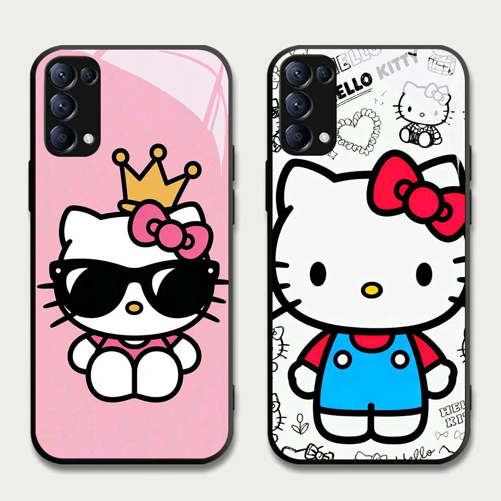 TS-61 Hello Kitty Leopard HD Glass Casing untuk OPPO Reno 6Z 6 5 4 3 A91 F15