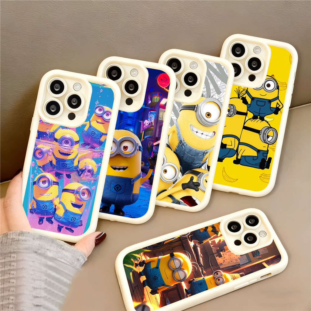 KI27 Cute Minions Liquid HD Hp Plating Casing untuk iPhone 7 X XS 8 6 XR Max Plus