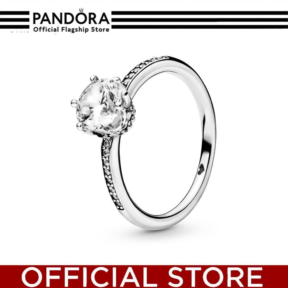 100% Asli Pandora Clear Sparkling Crown Ring Cincin Wanita Manis & Elegan | Perhiasan Cantik Untuk H