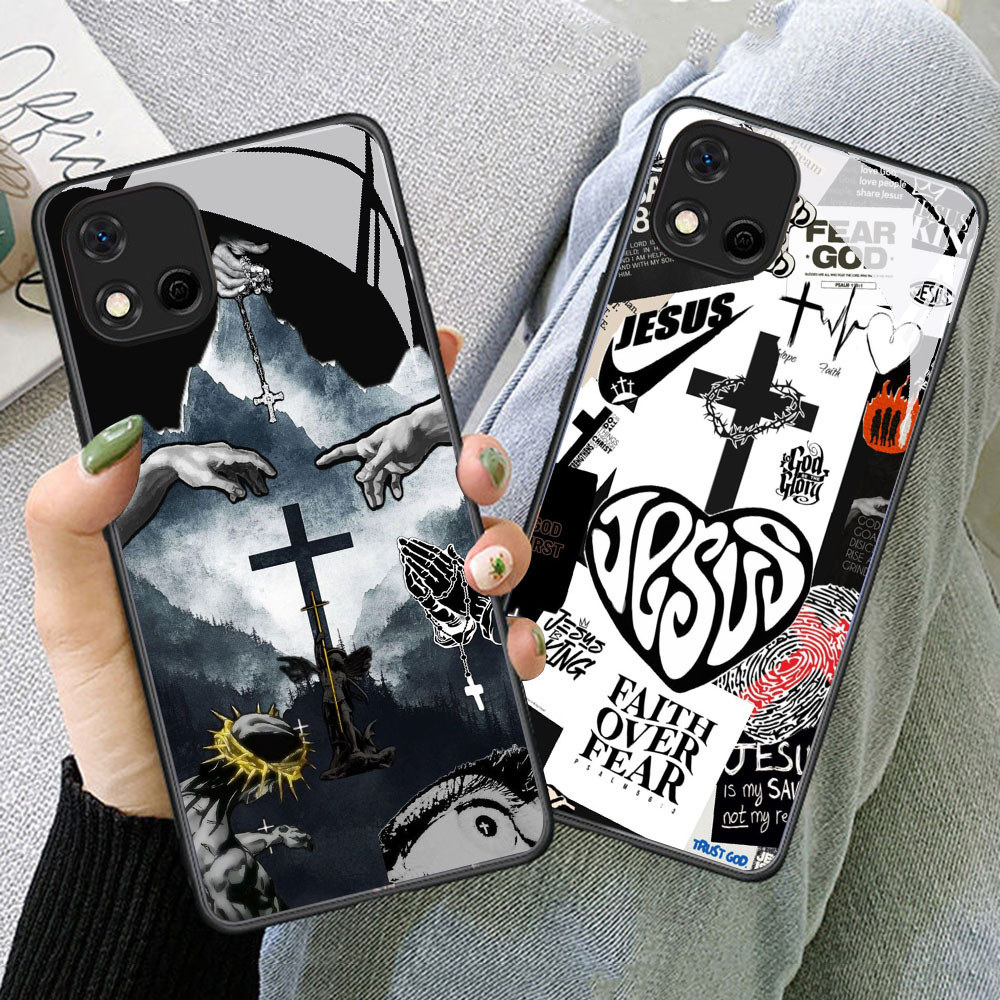 TS-64 Jesus HD Glass Casing untuk Realme C20 C20A C11 OPPO A16E A16K A93 Reno 4 4F F17 Lite Pro