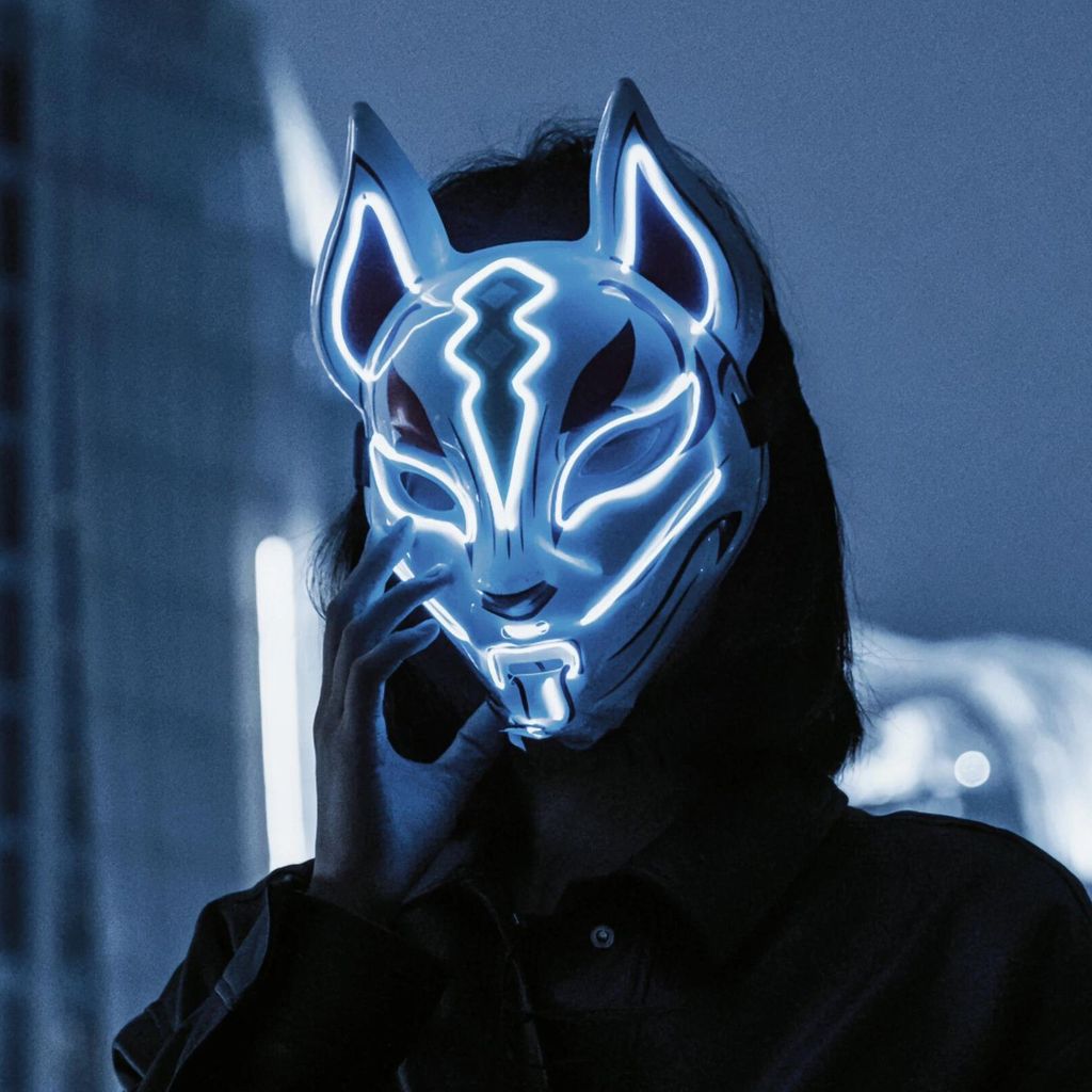 Topeng Halloween LED Rubah Bercahaya Bola Wajah Hantu Horor Jepang COS Wajah Penuh Cyberpunk Fortnit