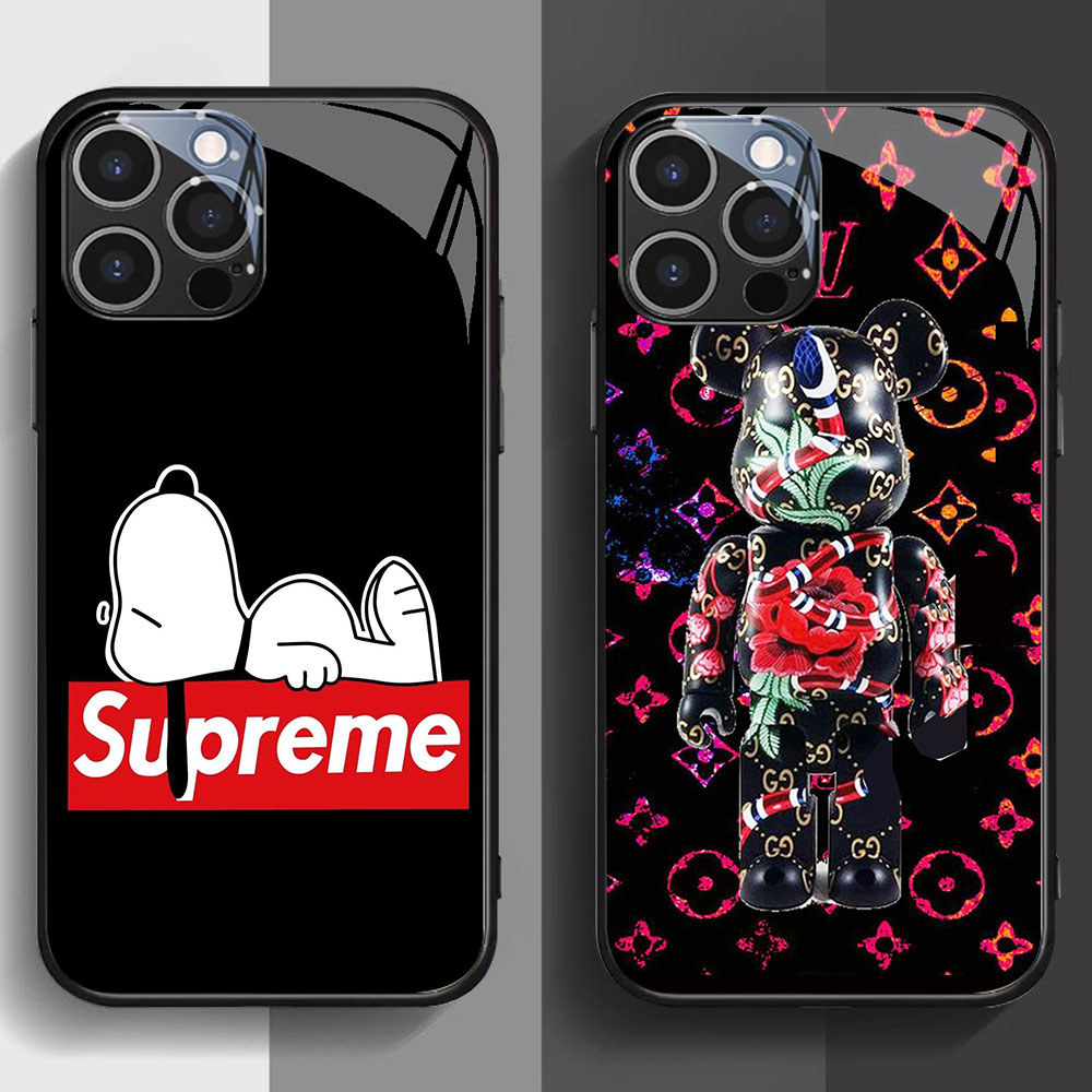 SD-94 Supremes Bape K-KAWS HD Glass Casing untuk iPhone 15 14 Plus Pro Max