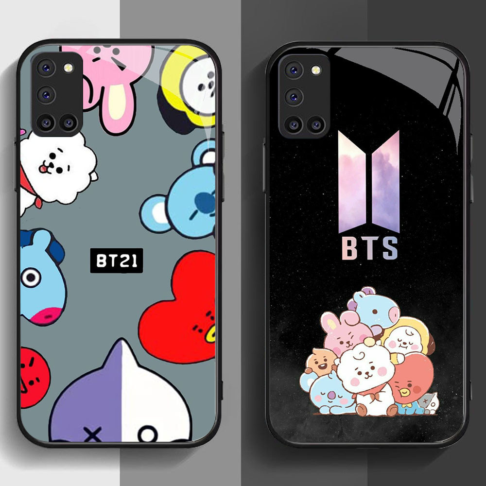 SD-2 BTS BT21 HD Glass Casing untuk OPPO A92 A72 A94 A52 F19 Reno 5 5F Lite Pro