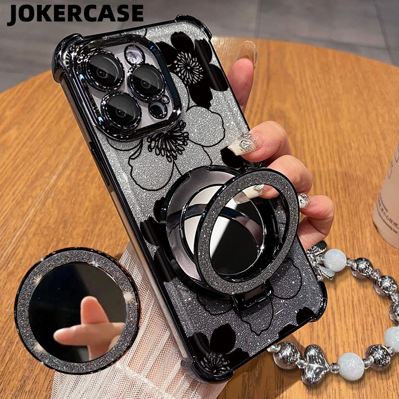 Glitter Card Case HP Oppo A16S A76 A80 A9 2020 Cermin Bracket Stand Oppo Case Silikon Casing Oppo A9