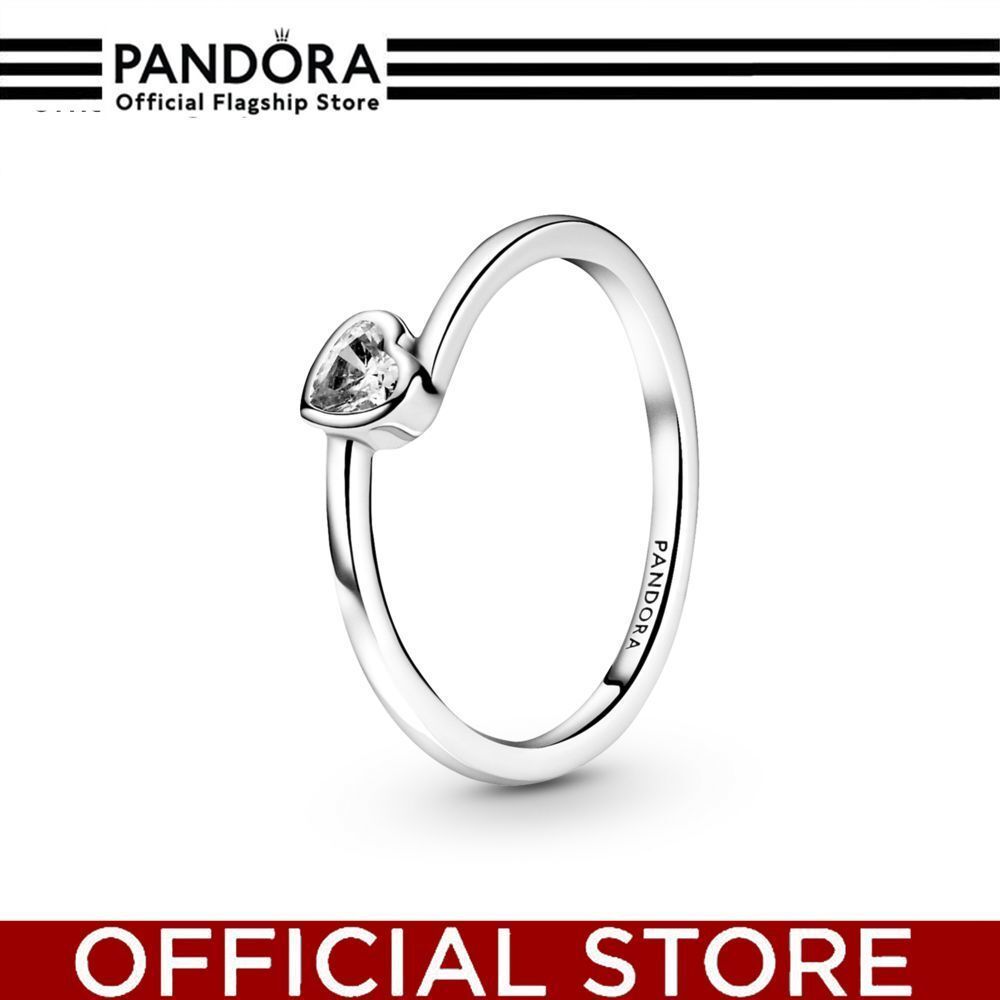 100% Asli Pandora Clear Tilted Heart Solitaire Ring Cincin Wanita Manis & Elegan | Perhiasan Cantik 