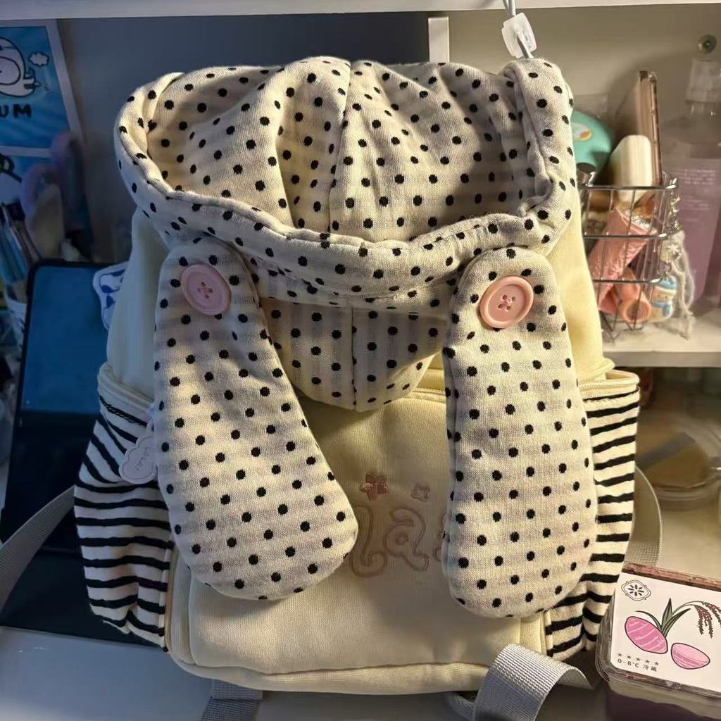 Ransel Rajutan Topi Gaya Asia Ringan Polka Dot Ransel Kecil Ringan Perjalanan Kapasitas Besar Anak P