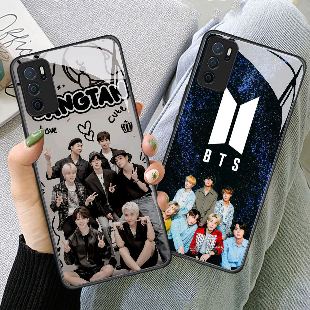 TS-44 BTS ARMY HD Glass Casing untuk OPPO A16 A16S A54S A95 A74 F19 F19S Reno 6 Lite