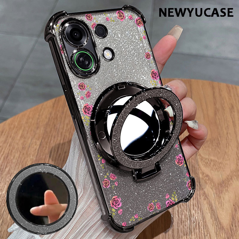 Bracket Stand Case Oppo A3x Casing Oppo A37 A55 A57 5G Glitter Card Case A79 A93 A98 5G Cermin Denga