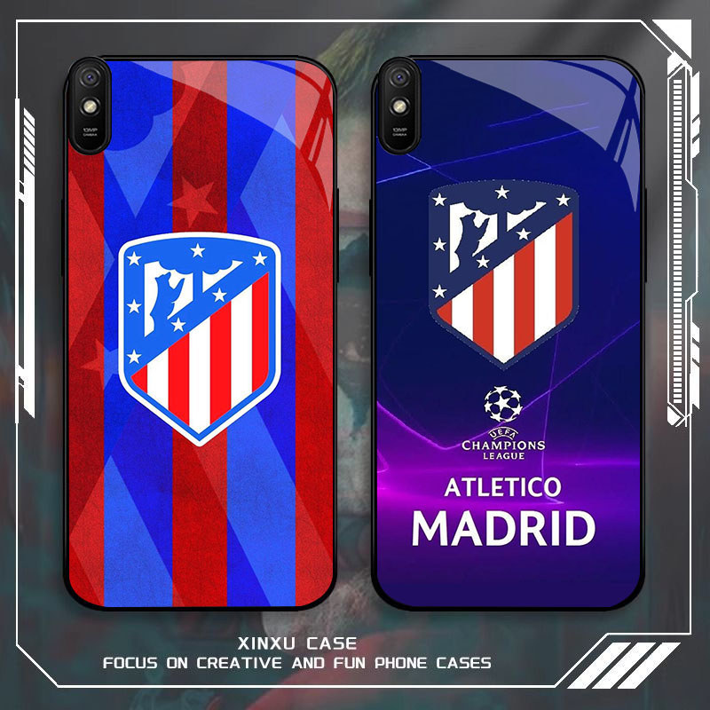 GK-4 Atletico Madrid Glass Casing untuk Xiaomi Redmi Note Poco 14R A4 9i C75 14C 7 9A A3 Pro 5G
