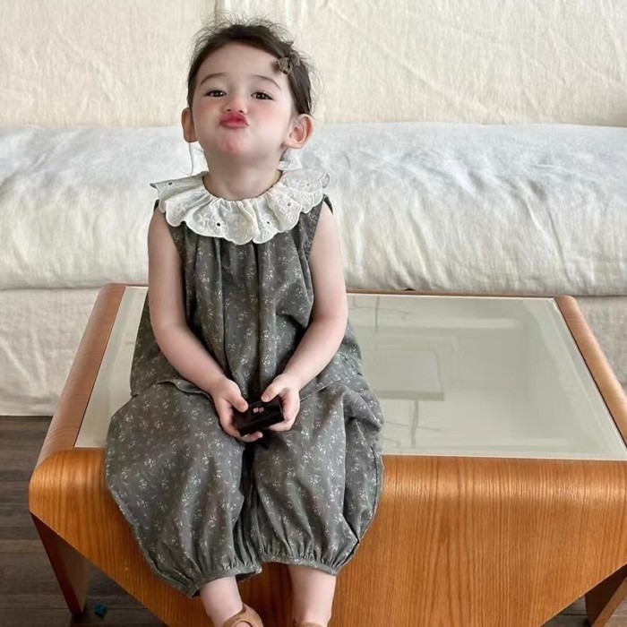 Korean Children's Clothing Girls 2025 Summer New Style Children's Style Lace Floral Vest Bloomers K