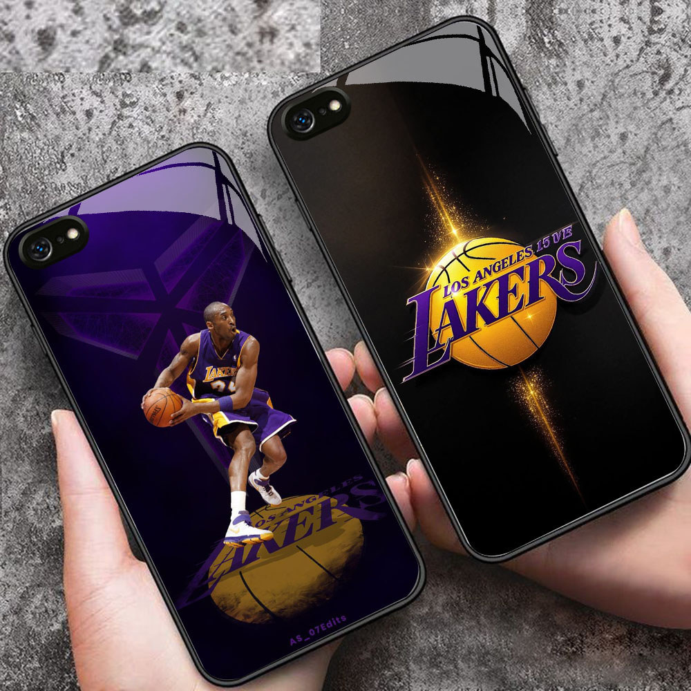 YS-65 Lakers Basketball HD Glass Casing untuk iPhone 6 6S 7 8 Plus SE X XS XR Max