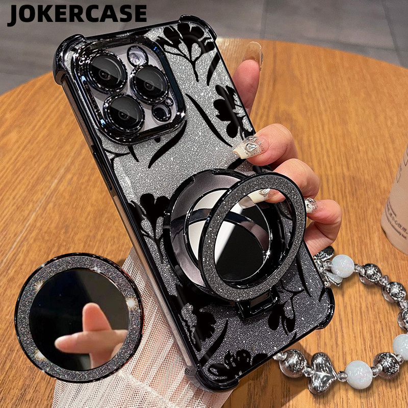 Glitter Card Case HP Oppo A16S A76 A80 A9 2020 Cermin Bracket Stand Oppo Case Silikon Casing Oppo A9