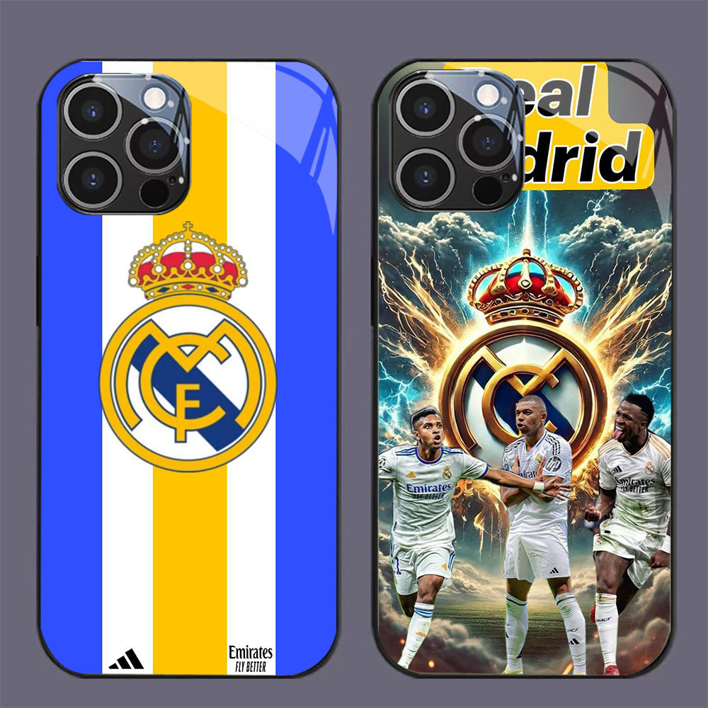 GK-75 Real Madrid FC Glass Casing untuk iPhone 14 15 Plus Pro Max