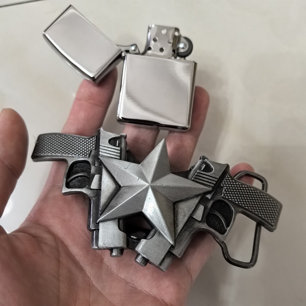 Ikat Pinggang Kepala Sabuk Pemantik Pistol Paduan Seng Pengisian Ulang Gesper Sabuk Kasual Koboi Bar