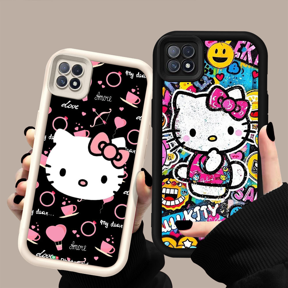 GK-71 Pink Hello Kitty Silikon hitam putih Casing untuk OPPO Realme Reno F17 4F C11 A93 C20A A16K A1