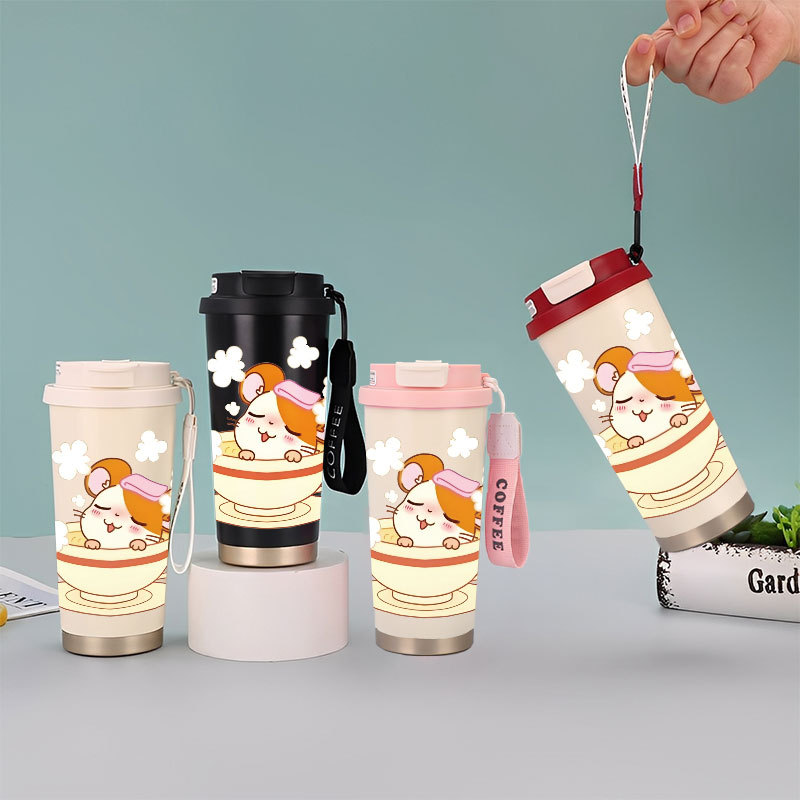 Cute Hamtaro and Friends Tumbler Kopi Stainless Steel CUP 500 ML Vacuum Mug Termos Coffee Cup CUPLXS