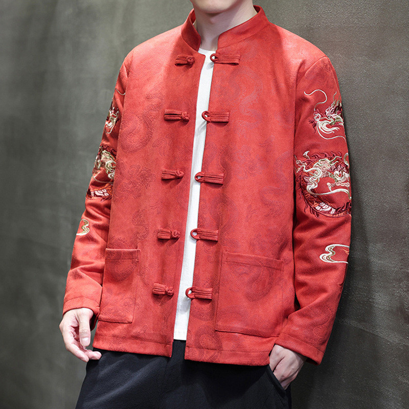 Pakaian pria 2024 Gugur Musim Dingin Baru Jaket Gaya Cina Pola Naga Retro Ukuran Besar Fashion Pria 