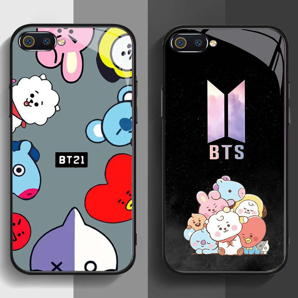 SD-2 BTS BT21 HD Glass Casing untuk Realme C1 C2 C2s OPPO A3S A5 A12E