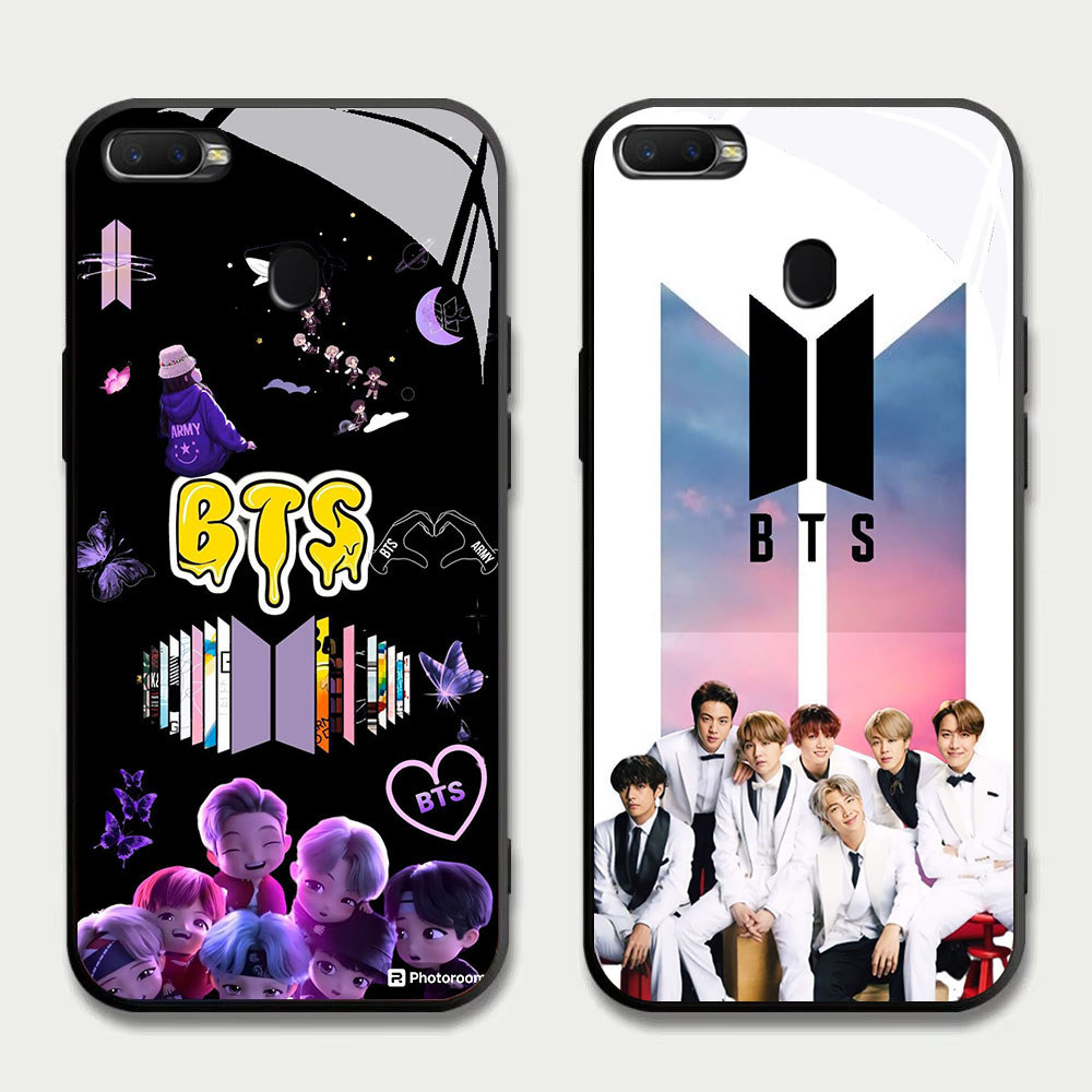 TS-13 BTS BT21 Tata HD Glass Casing untuk OPPO A7 A12 A12S A11K A5S F9 F7 F5 Realme 2 Pro