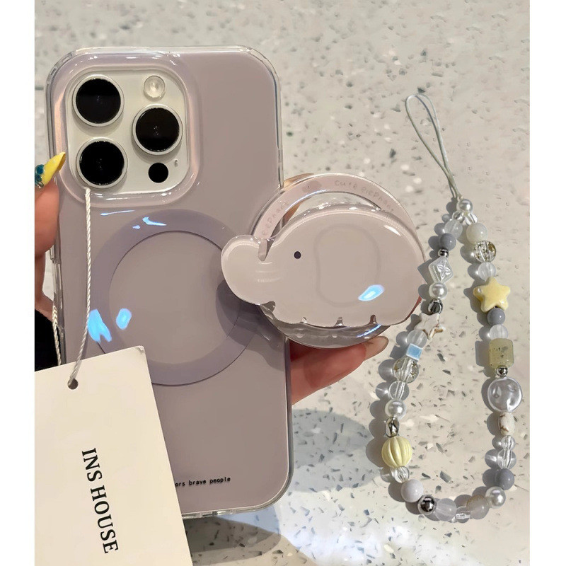 Casing HP Terbaru Kompatibel dengan iPhone 14 Pro Max 11 6E Abu-abu Ungu Gajah Kecil Stand Magnetik 