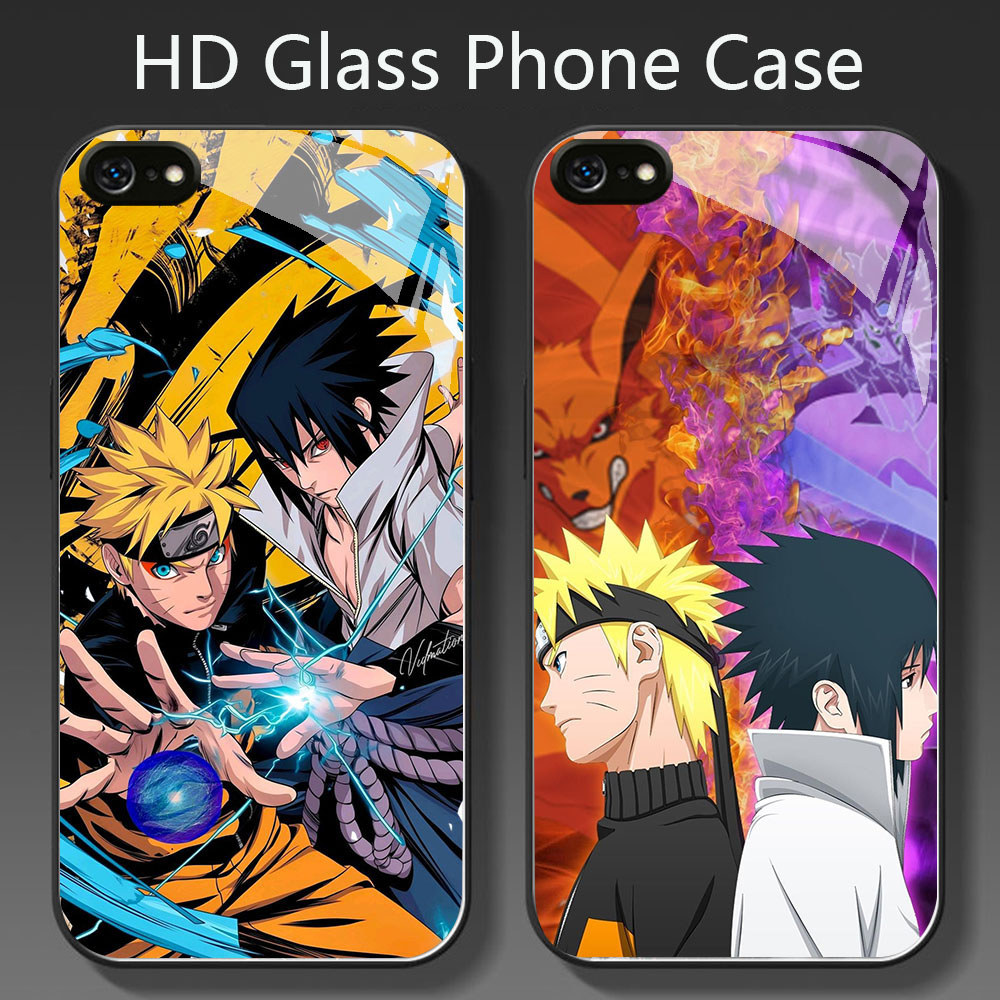 BW-75 Naruto Sasuke HD Glass Casing untuk iPhone 6 6S 7 8 Plus SE X XS XR Max