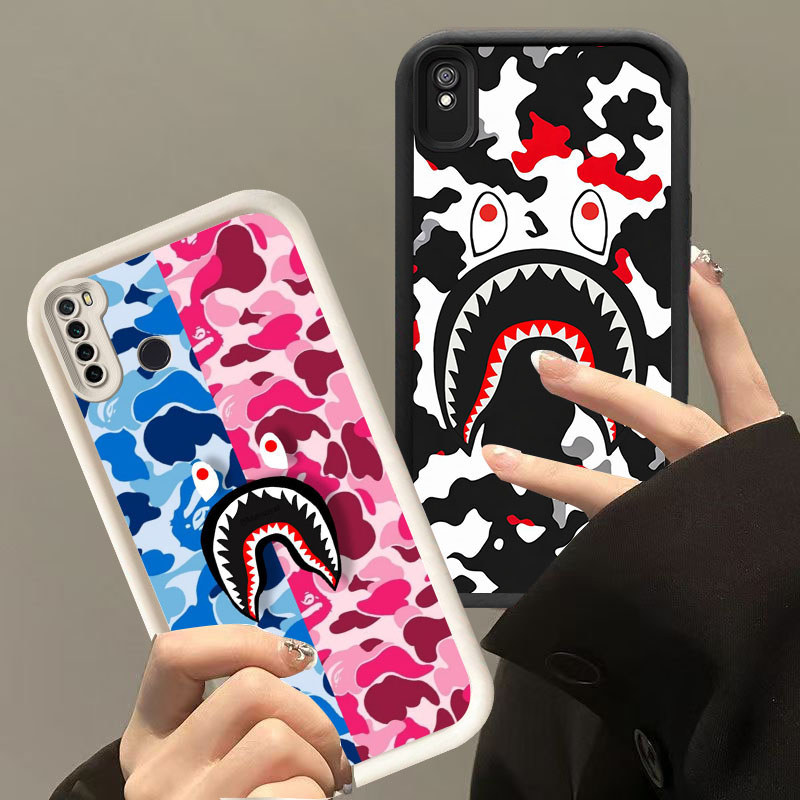 DJ-8 Bape shark Shockproof Casing untuk Silikon hitam putih Xiaomi Redmi Note 9T 7 6A 9A Pro
