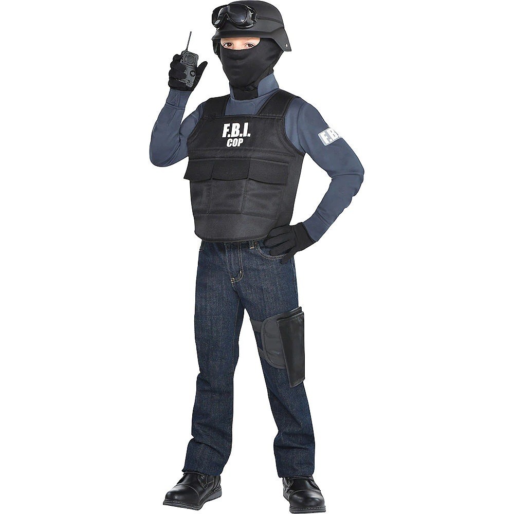 Kostum Cosplay Peran Anak Setelan Agen FBI 5-Piece Rompi Anti Peluru Kostum Pertunjukan SWAT Pakaian