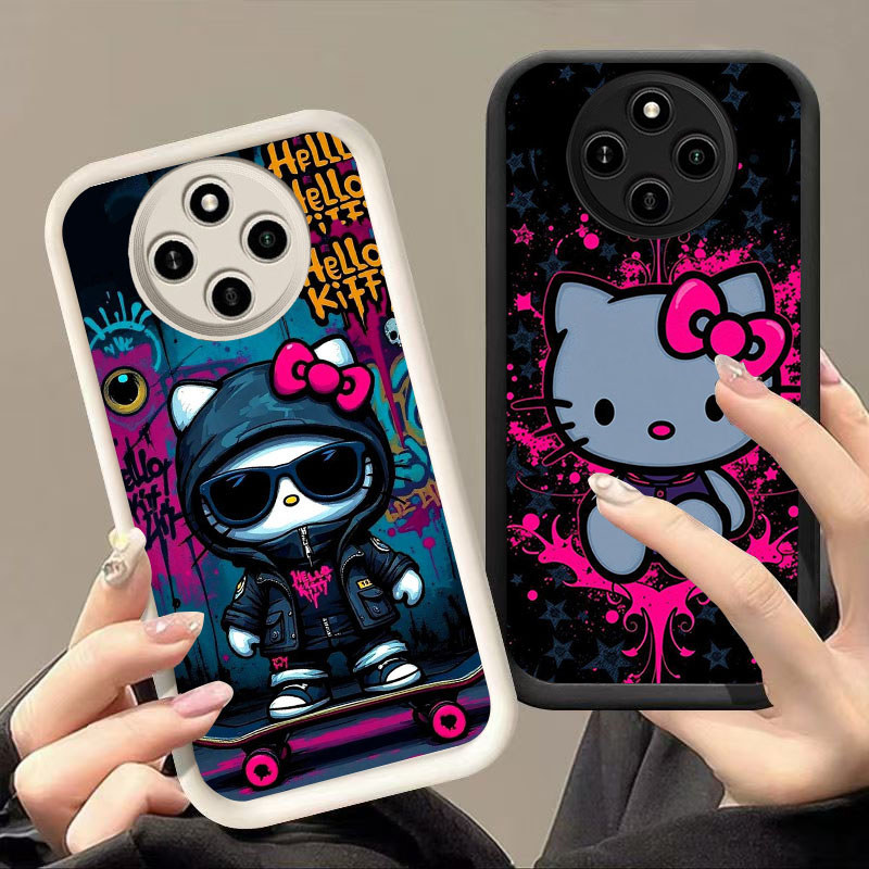 HK-26 Halloween Hello Kitty Shockproof Casing untuk Silikon hitam putih Xiaomi Redmi Realme Poco C61