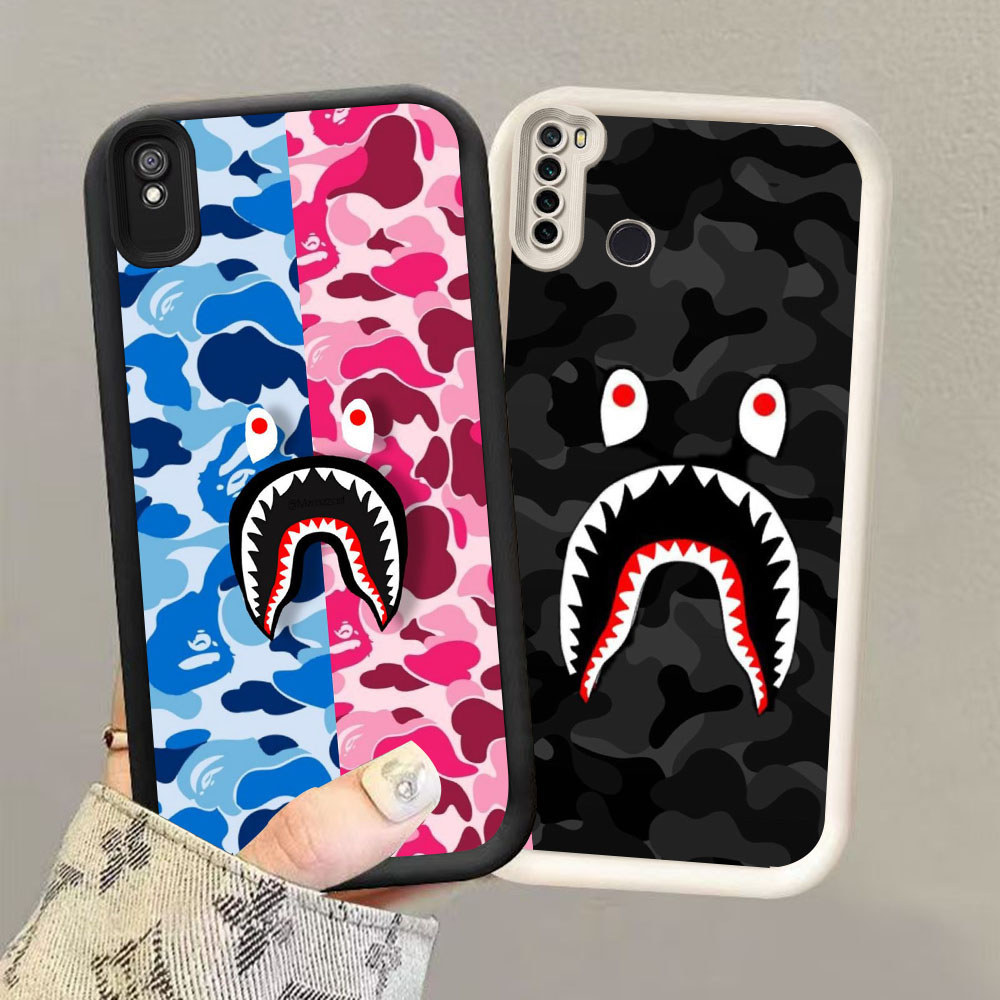HK-7 bape shark Shockproof Casing untuk Silikon hitam putih Xiaomi Redmi Note 9T 7 6A 9A Pro