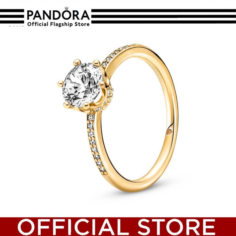 100% Asli Pandora Gold Crown Shine Ring With Clear Cubic Zirconia Cincin Wanita Manis & Elegan | Per