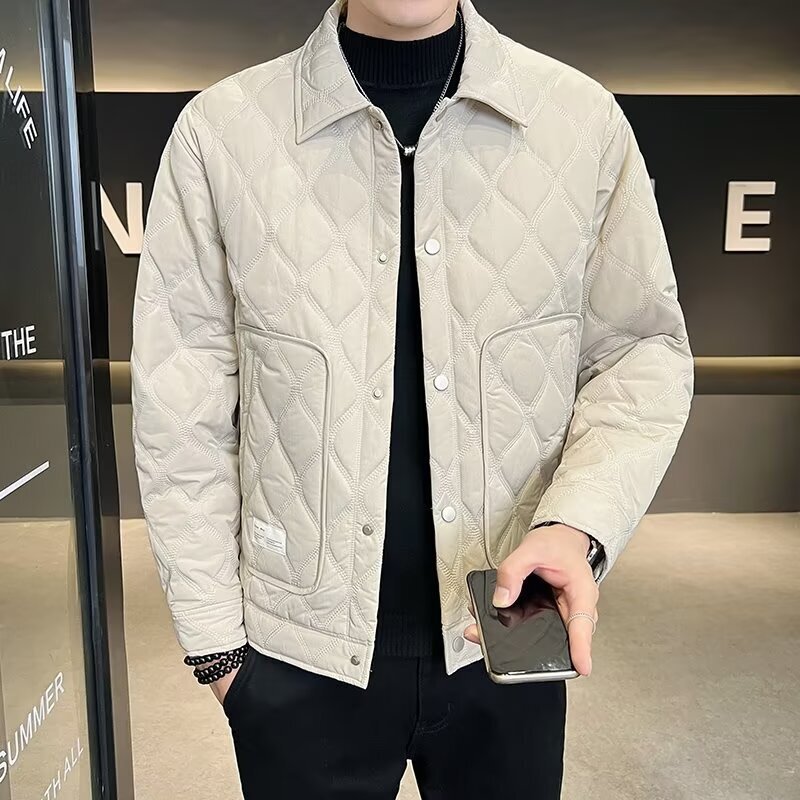 Jaket Pria Jaket Katun Tipis Kerah Turun Gugur Musim Dingin 2024 Fashion Eropa Amerika Baru Kemeja S