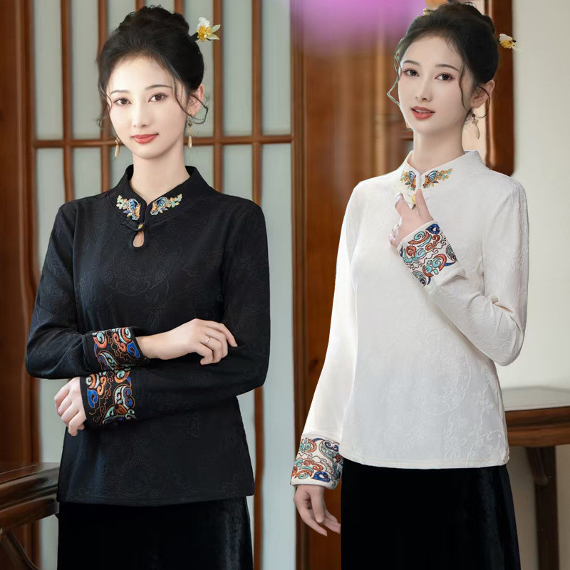 Baju Perempuan Pakaian Wanita Sweter Rajut Jacquard Bordir untuk Wanita, Baru    , Kemeja Dasar Lehe