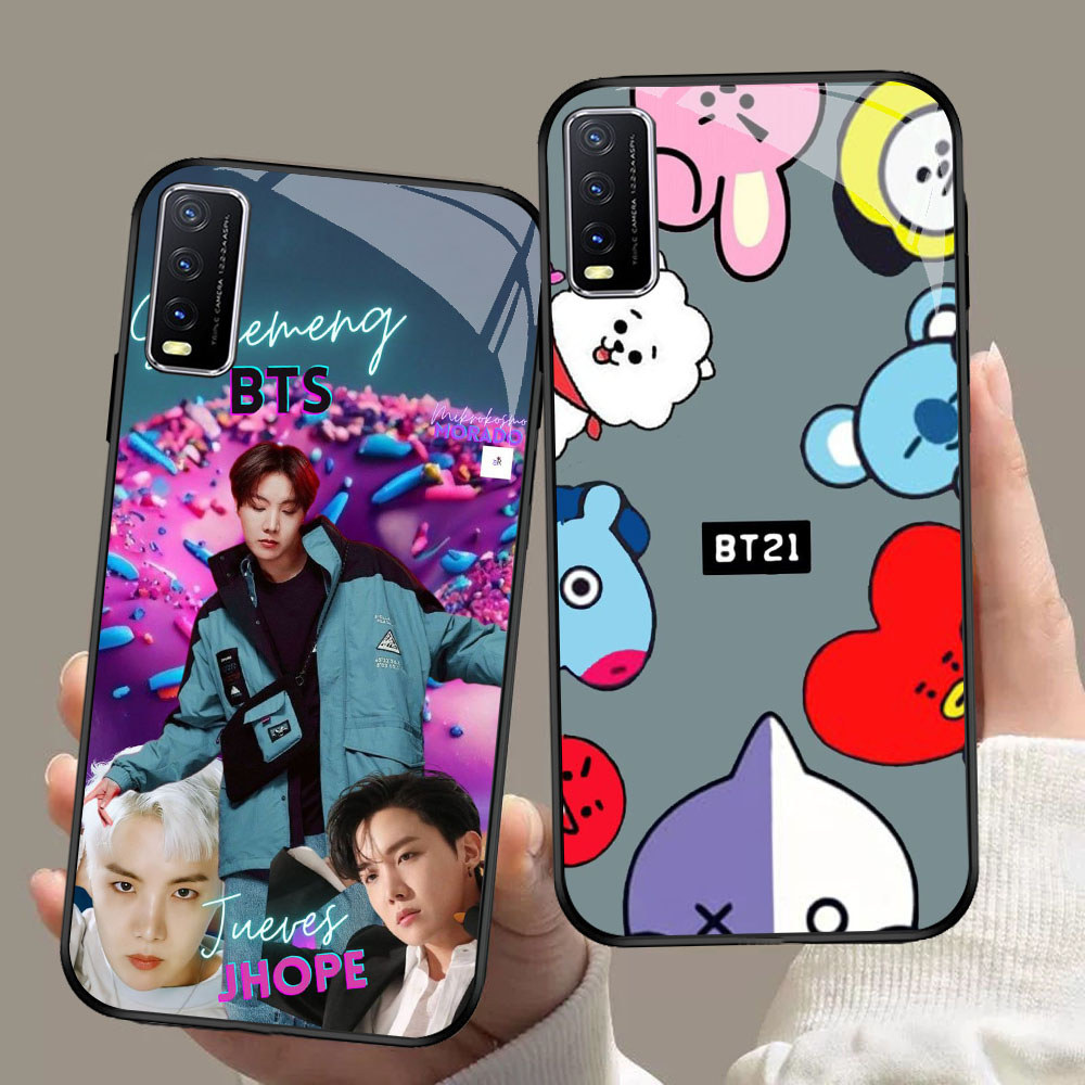 SD-2 BTS BT21 HD Glass Casing untuk VIVO Y20 Y20s Y20i V15 Y50 S1 Y30 V50 Y03 Y29 Lite Pro