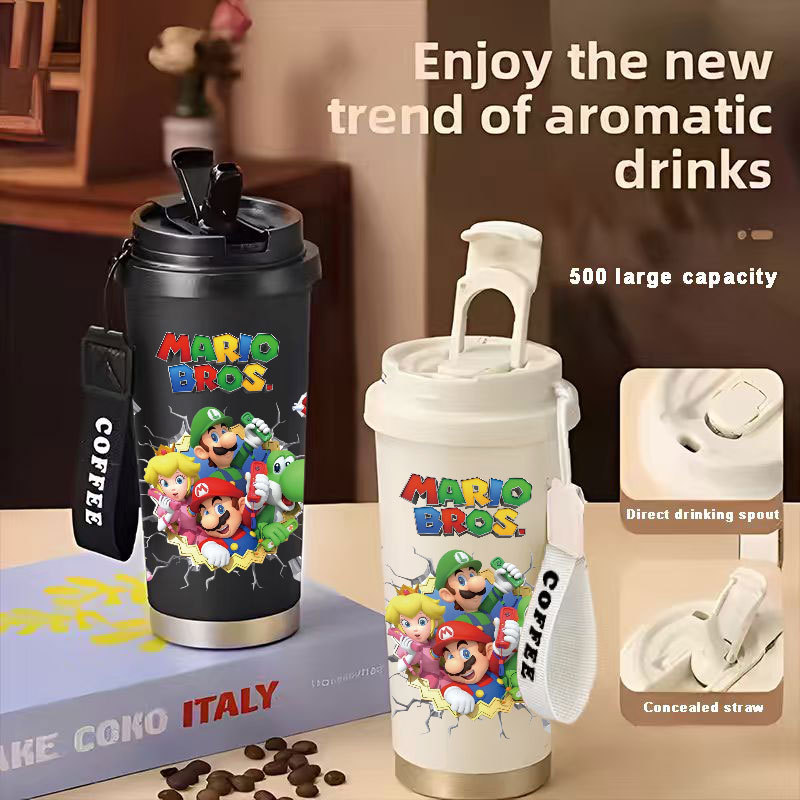 Nintendo Mario Luigi Bowser Donkey Kong Tumbler Kopi Stainless Steel CUP 500 ML Vacuum Mug Termos Co