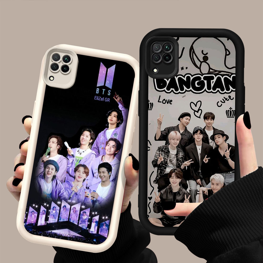 HK-32 Korean BTS Shockproof Casing untuk Silikon hitam putih Samsung A12 A22 5G