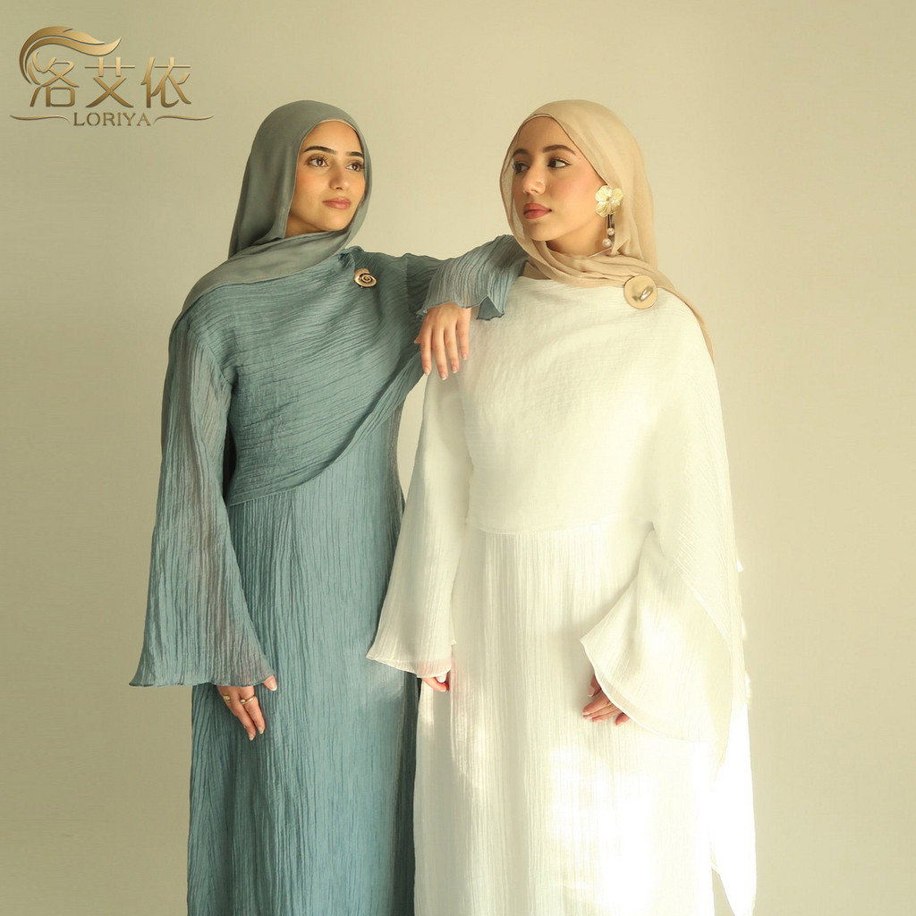 Pakaian wanita 2025Loriya AliExpress TikTok Amazon Timur Tengah Turki Gaun Lapisan Ganda Warna Solid