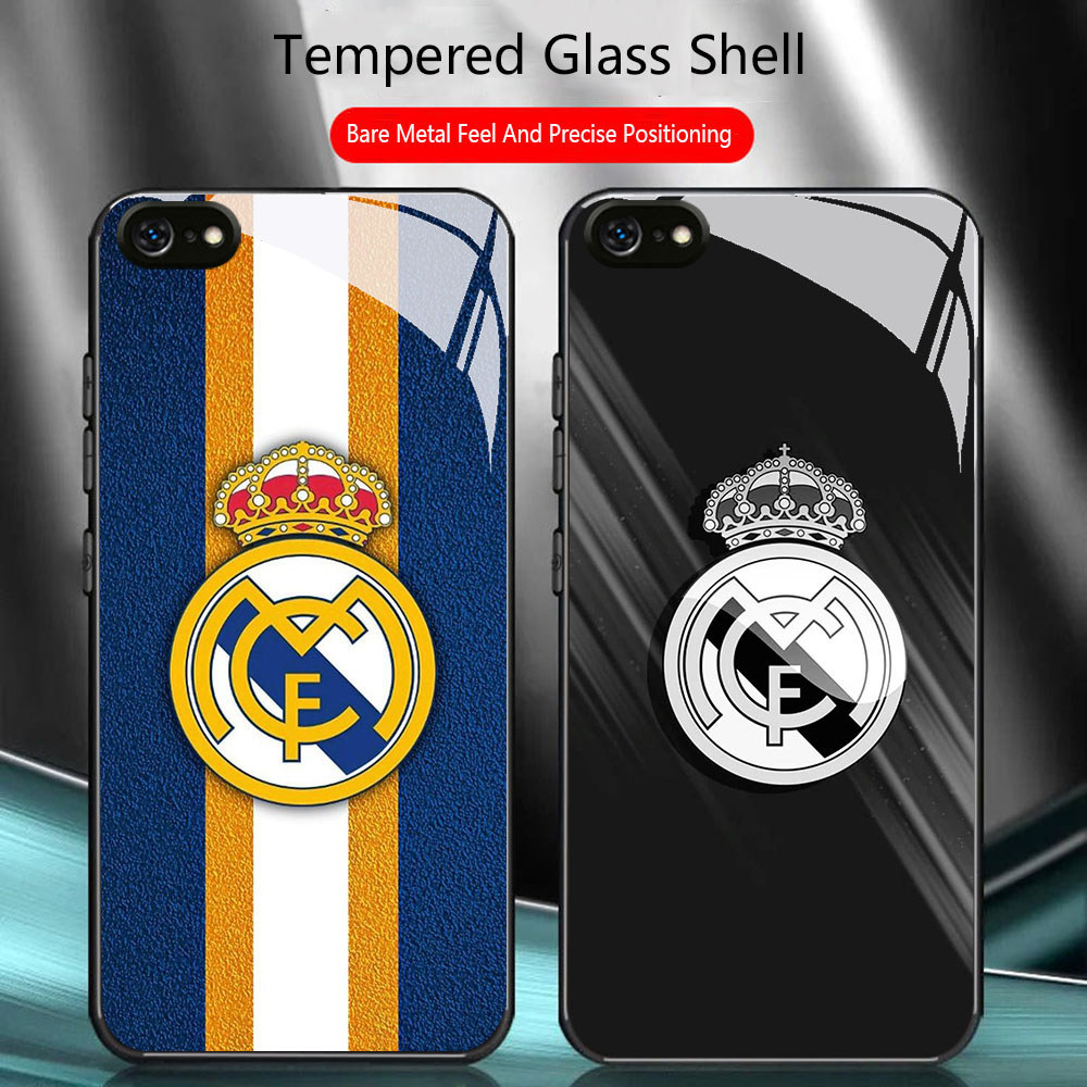 TS-6 Real Madrid HD Glass Casing untuk iPhone 6 6S 7 8 Plus SE X XS XR Max