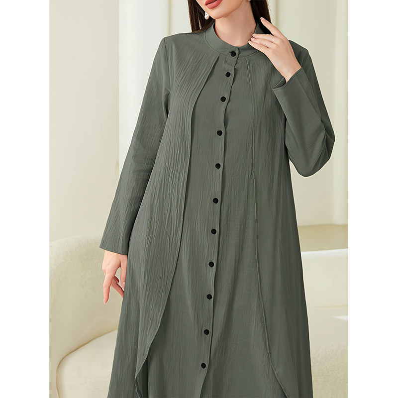 Gaun Wanita Muslim Turki Dubai Abaya Wanita Palsu Dua Potong Warna Solid Gaun Panjang Pakaian Saudi 