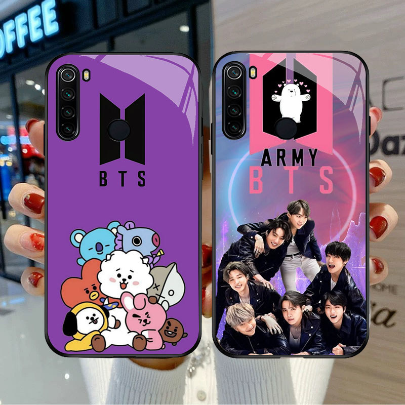 SD-2 BTS BT21 HD Glass Casing untuk Xiaomi Redmi 8 8A 9 Note 8 10 Pro Lite