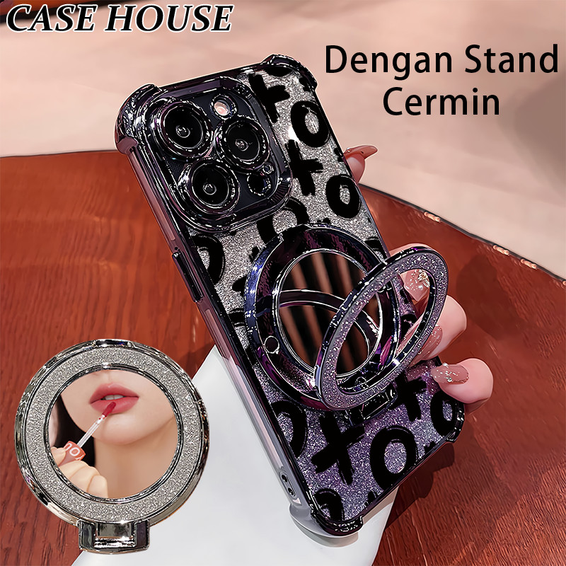 Glitter Card Case HP Oppo A15S A77S A31 2020 A60 A94 Stand Holder Cermin Casing Oppo A7 A16S A57 F7 
