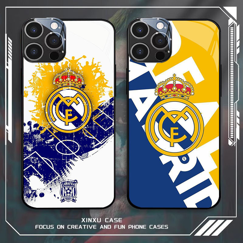 GK-74 Real Madrid Glass Casing untuk iPhone 14 15 Plus Pro Max