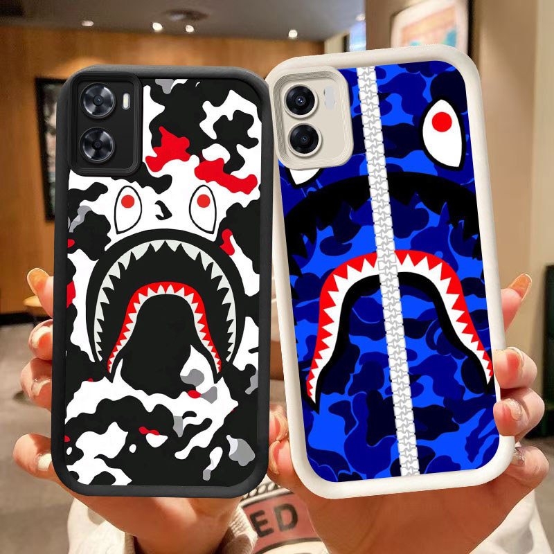 SK-3 Bape shark Silikon hitam putih Casing untuk OPPO Realme A96 C33 A77s A76 9i