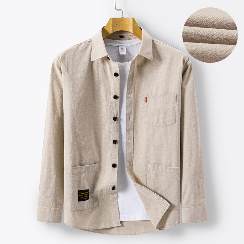 Kemeja Pria Terbaru 100% Imitasi Katun Tipis Lengan Panjang Pria Semi Musim Gugur Gaya Hong Kong Kem