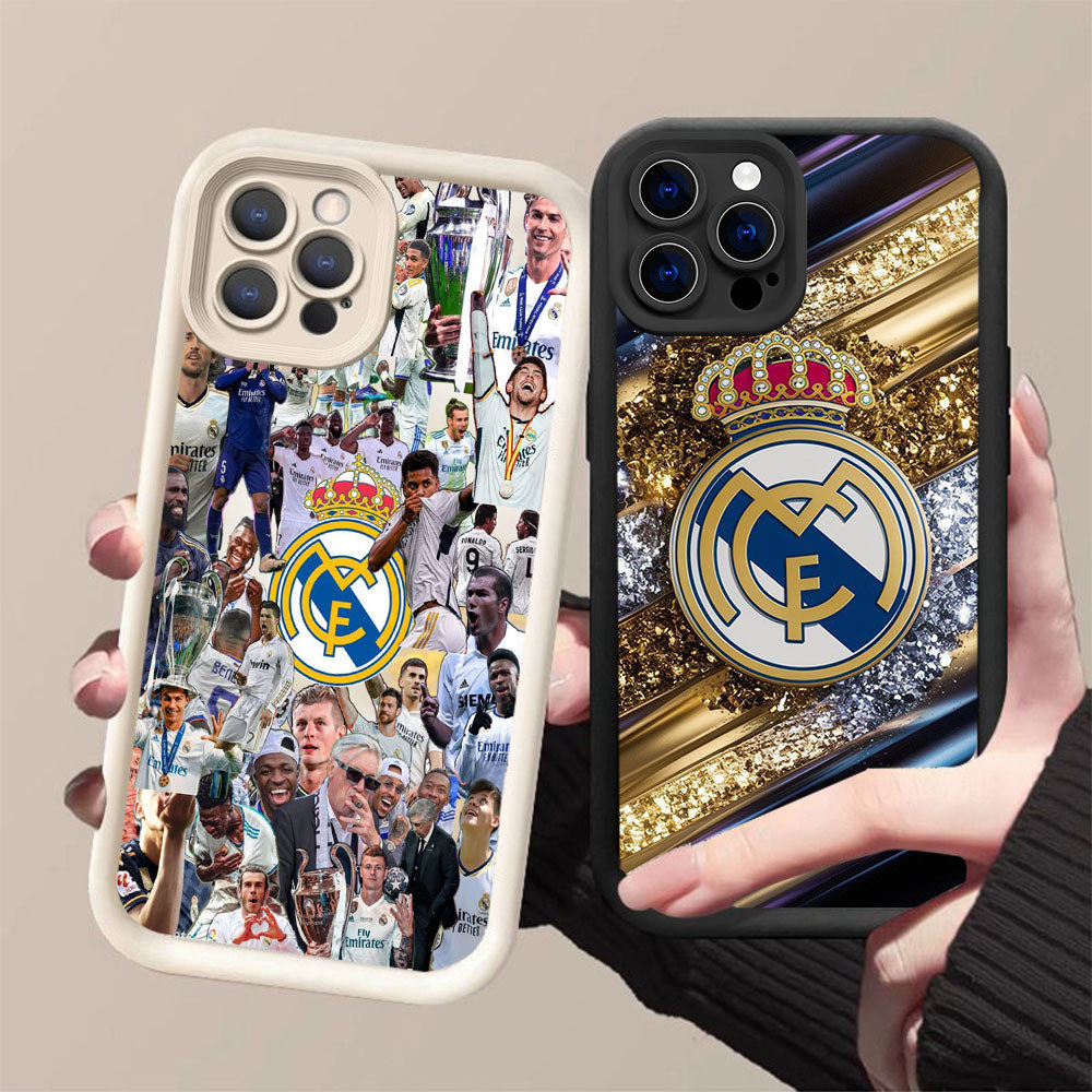 GK-76 Real Madrid logo Silikon hitam putih Casing untuk iPhone 14 15 Pro Max