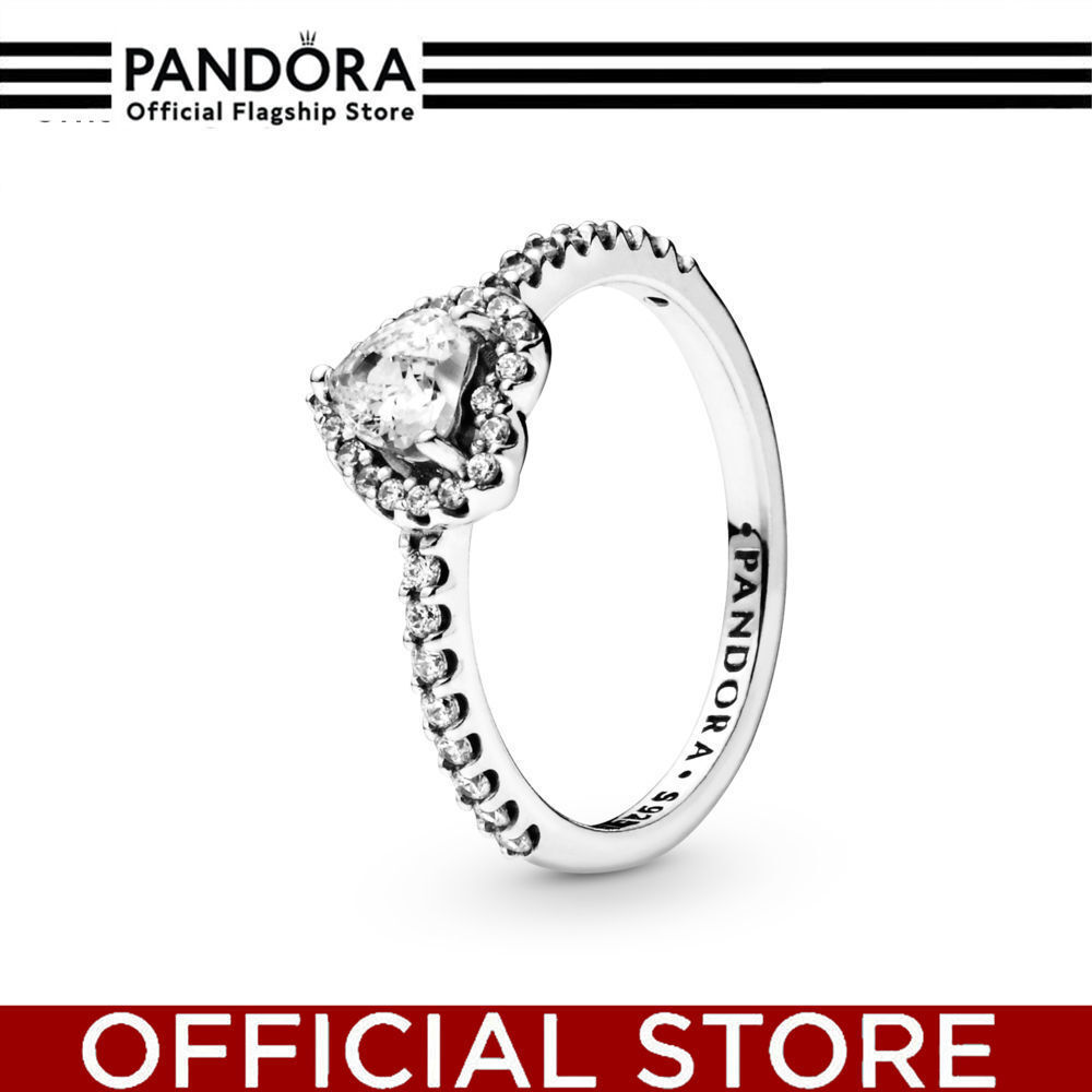 100% Asli Pandora Heart Sterling Silver Ring Wih Clear Cubic Zirconia Cincin Wanita Manis & Elegan |