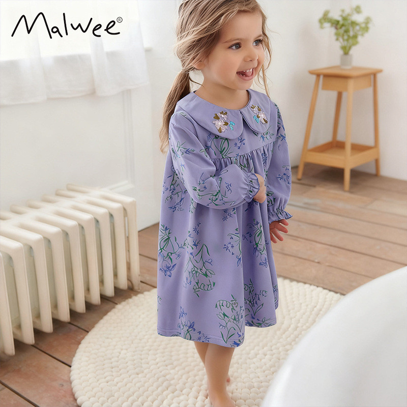 Gaun Anak Perempuan Malwee     Gaya Eropa Amerika Baru Kecil  Seg Leher Bulat Lengan Panjang Berkual