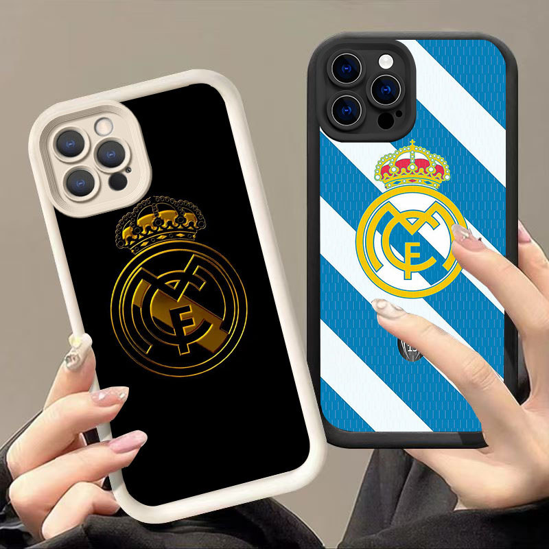 GK-75 Real Madrid FC Silikon hitam putih Casing untuk iPhone 14 15 Pro Max