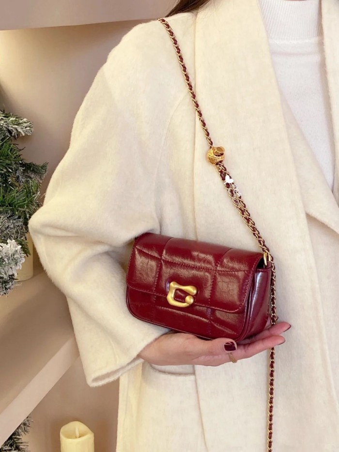 Merah Marun Baru Warna Kecil Desain Tekstur Kelas Atas Tas Ketiak Tekstur Bahu Tunggal Tas Wanita Ta